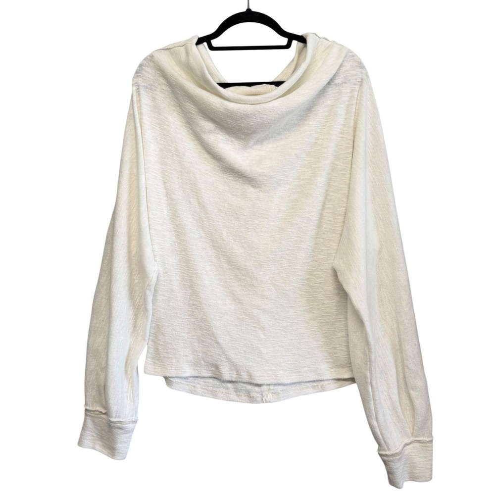 We The Free Boho Top Womens L Ivory Slouchy Cowl Neck Slub Knit Long Sleeve Boxy